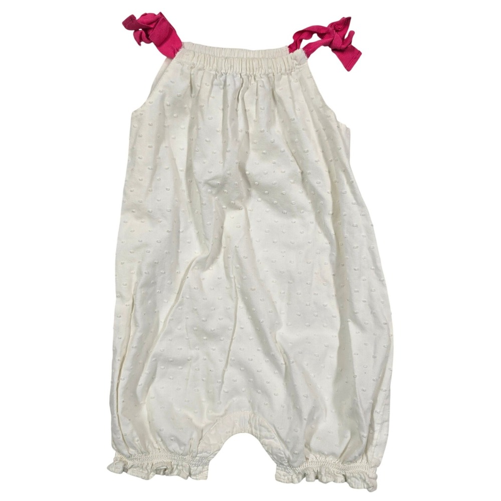 babyGap Toddler Girl White Swiss Dot Cotton Bubble Romper Pink Bows 18-24 Months